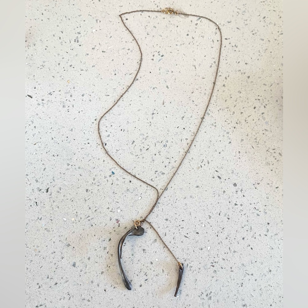 NWOT Asymmetrical Wishbone Lariat Gold Plated & Pewter Artisan Necklace - Picture 3 of 8